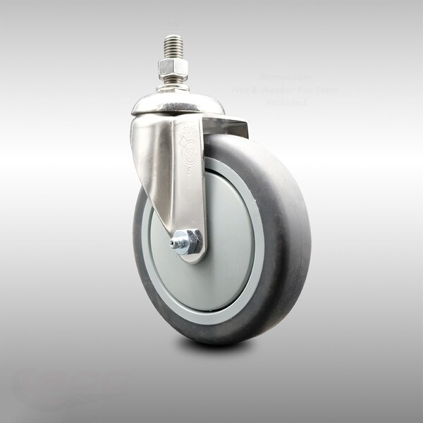 5 Inch 316SS Thermoplastic Rubber Wheel Swivel 3/8 Inch Threaded Stem Caster SCC